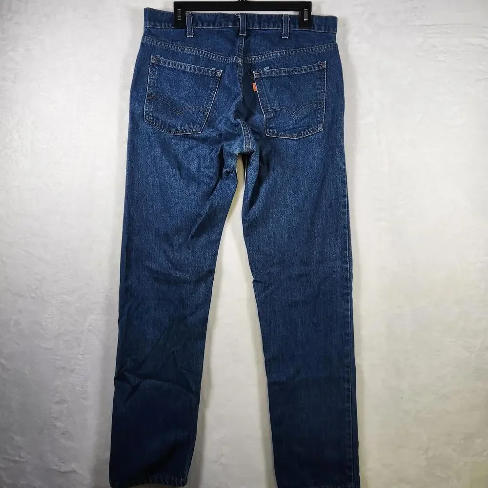 Levi's 505 Regular Fit Jeans Mens 34x32 Dark Wash Straight Leg Orange Tab‎